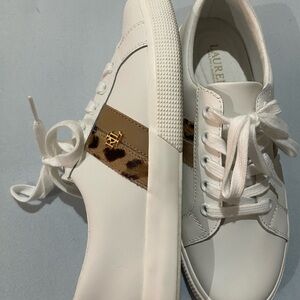 Ralph Lauren White Sneakers with Brown Leopard Accent